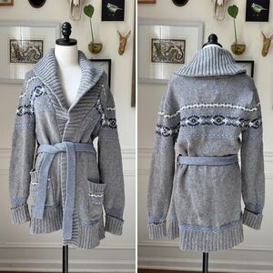 Henri Lloyd England Belted Cardigan Fair Isle Women $250 L